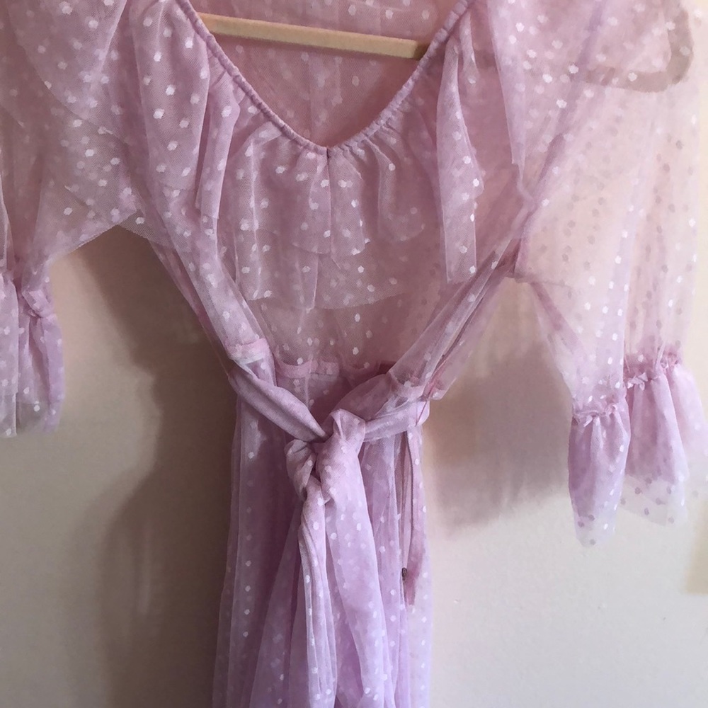 Polkadot organza ruffle purple pink dress